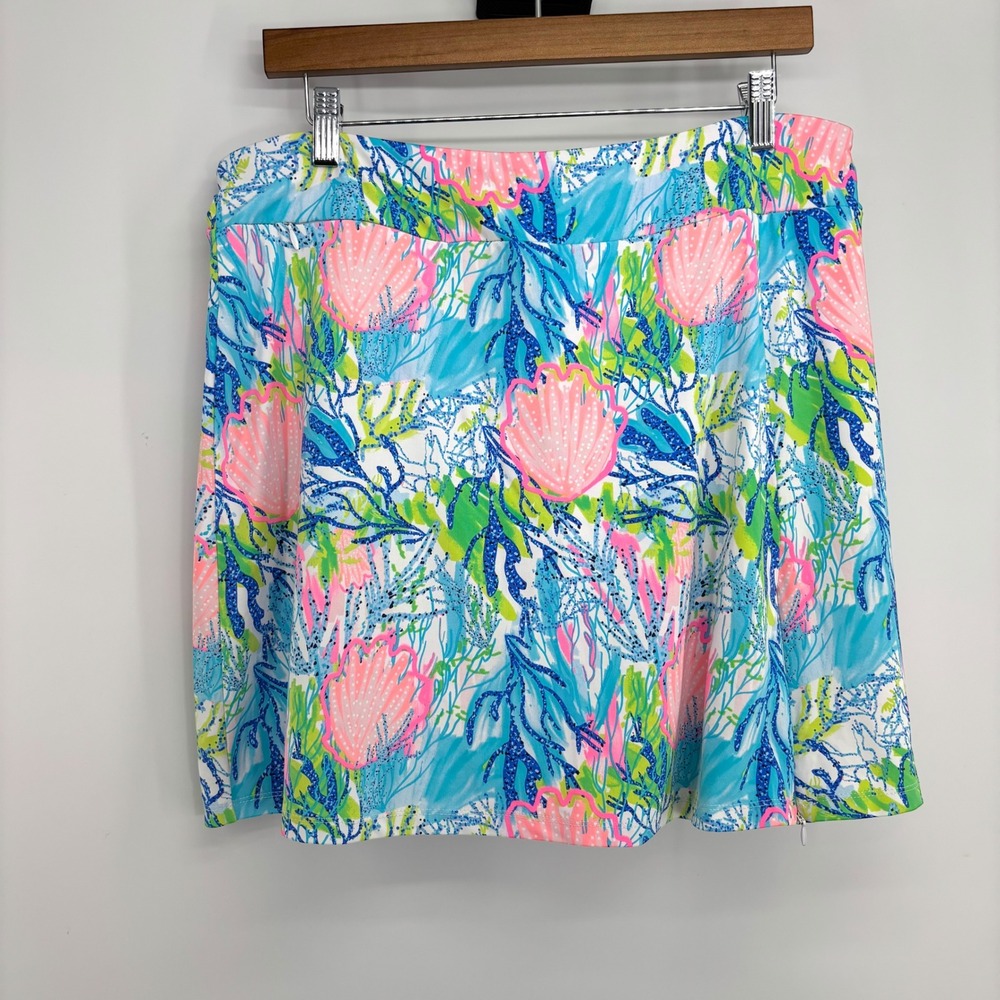 Lulu-B Coral Reef Side Zip Skort Sz Large UPF 50+ Golf Tennis Pickleball Coastal